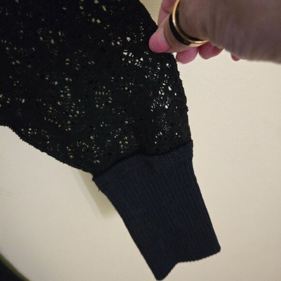 Free People Coffee In The morning Tunic Sweater Open Crochet Knit Black Size M - Picture 4 of 8